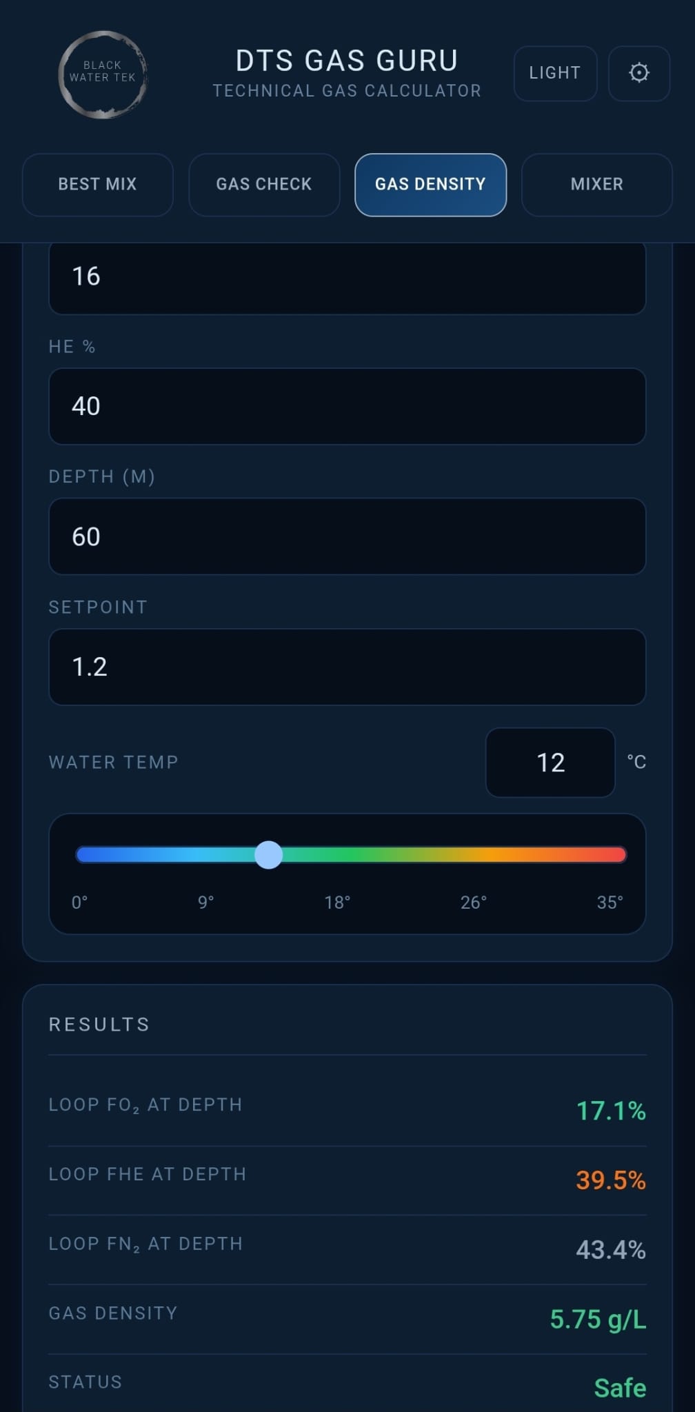 Gas Guru Gas Density screen